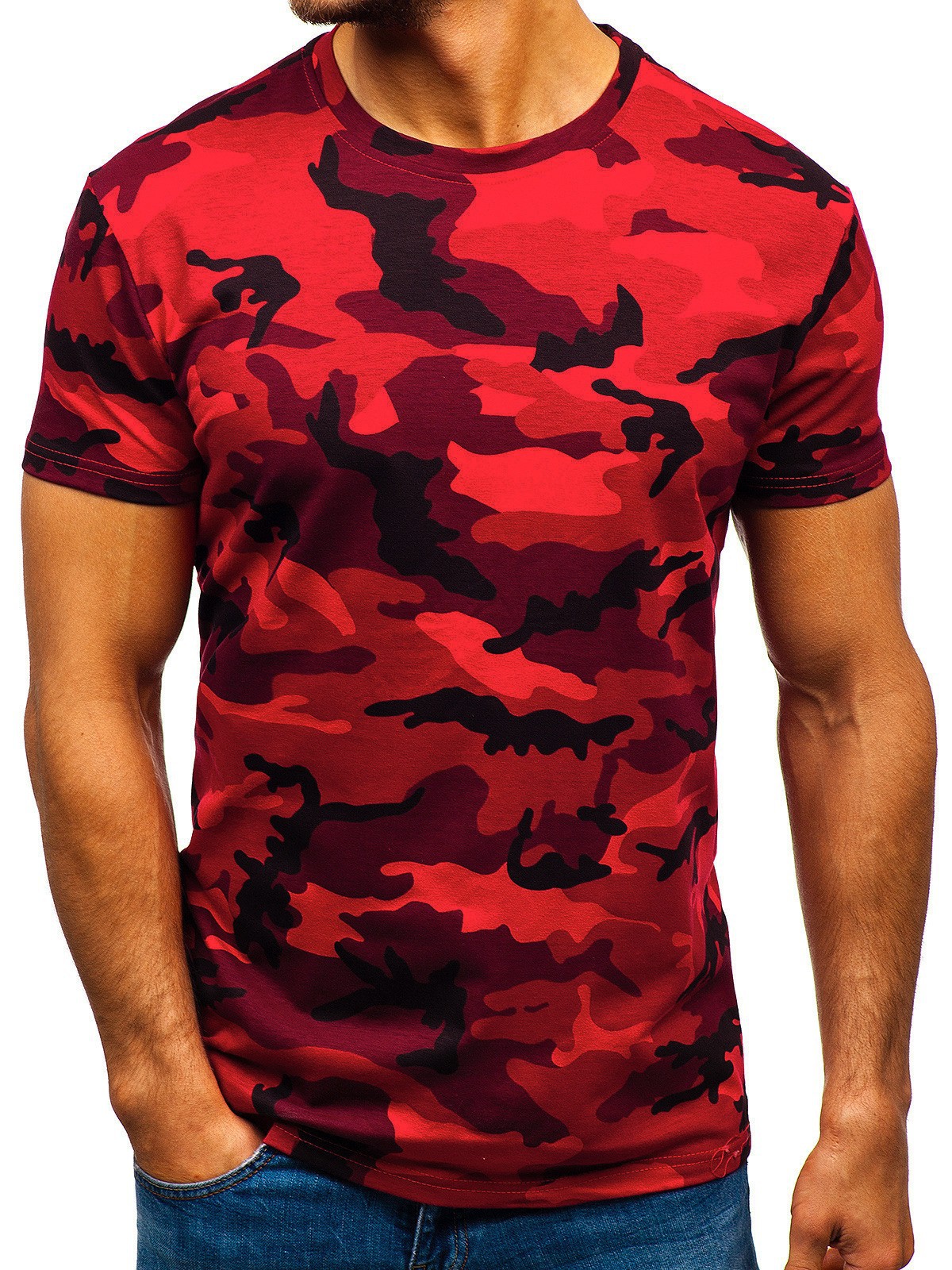 Camiseta de manga corta suelta transpirable de malla de todo fósforo de la calle principal con estampado digital 3D de camuflaje multicolor retro clásico