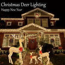 跨境爆款Christmas Deer Lighting Happy New Year花园圣诞发光鹿