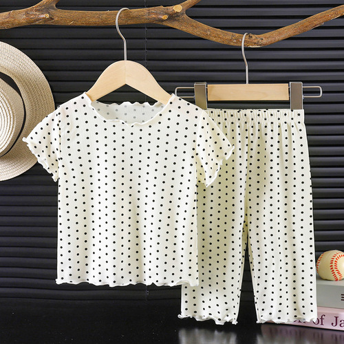 Summer Girls' Outer Short Sleeve Polka Dot Set Baby Summer Outfit Two-Piece Stylish Korean Version Air Conditioning Clothes New Home