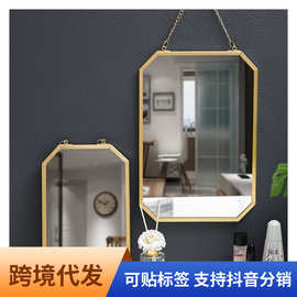 北欧风铁艺方形挂墙镜卫生间浴室宿舍镜子挂墙洗漱台壁挂式化妆镜