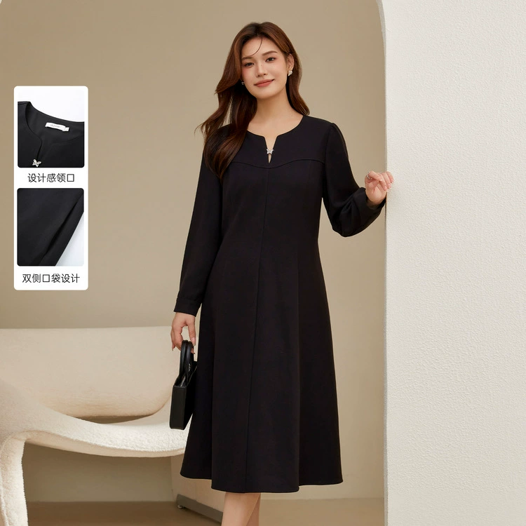 Слепое шоу большой размер женской одежды элегантный темперамент нежный ветер шикарный тонкий дикий платье жирный mm2024 зимний новый