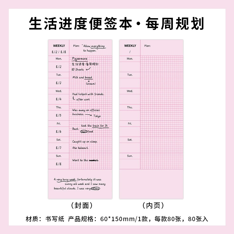 ✅PaperMore Life Progress Series Writable Notes Simple Memo List Check-in Message Notes
