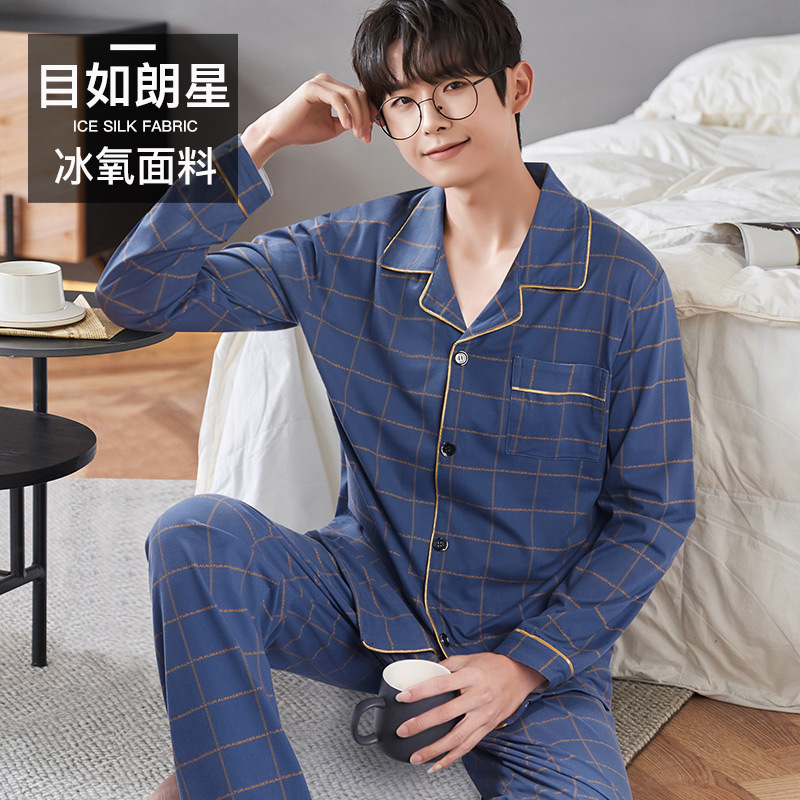 Pijamas de los hombres primavera y otoño más tamaño % algodón manga larga 2022 nuevo traje casual desgaste del hogar se puede usar fuera