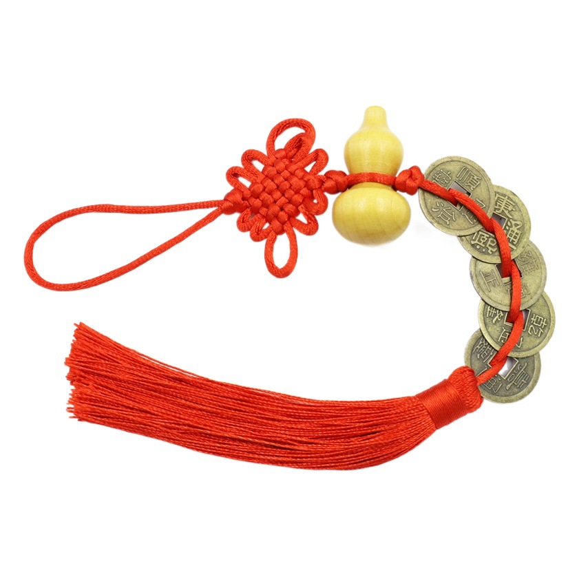 Wooden gourd five Emperor money pendant alloy five Emperor money Chinese knot pendant door to door feng shui pendant manufacturers wholesale
