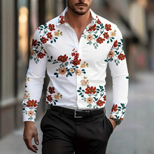 跨境轻奢男潮修身衬衫男士秋冬新款印花长袖衬衫商务休闲百搭衬衣