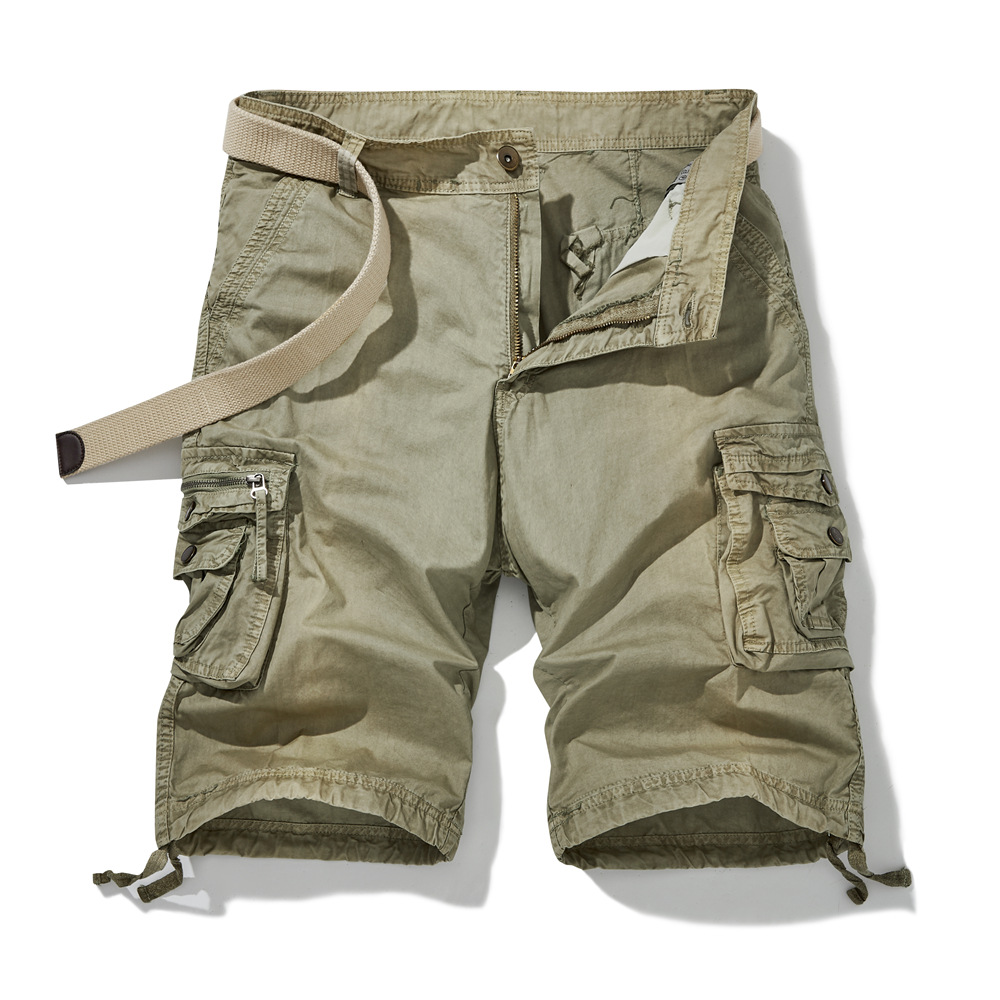 Pantalones cortos deportivos de verano para hombre, ropa de trabajo de marca a la moda, con múltiples bolsillos, corte holgado, talla grande, pantalones cortos informales de longitud media, estilo fino.