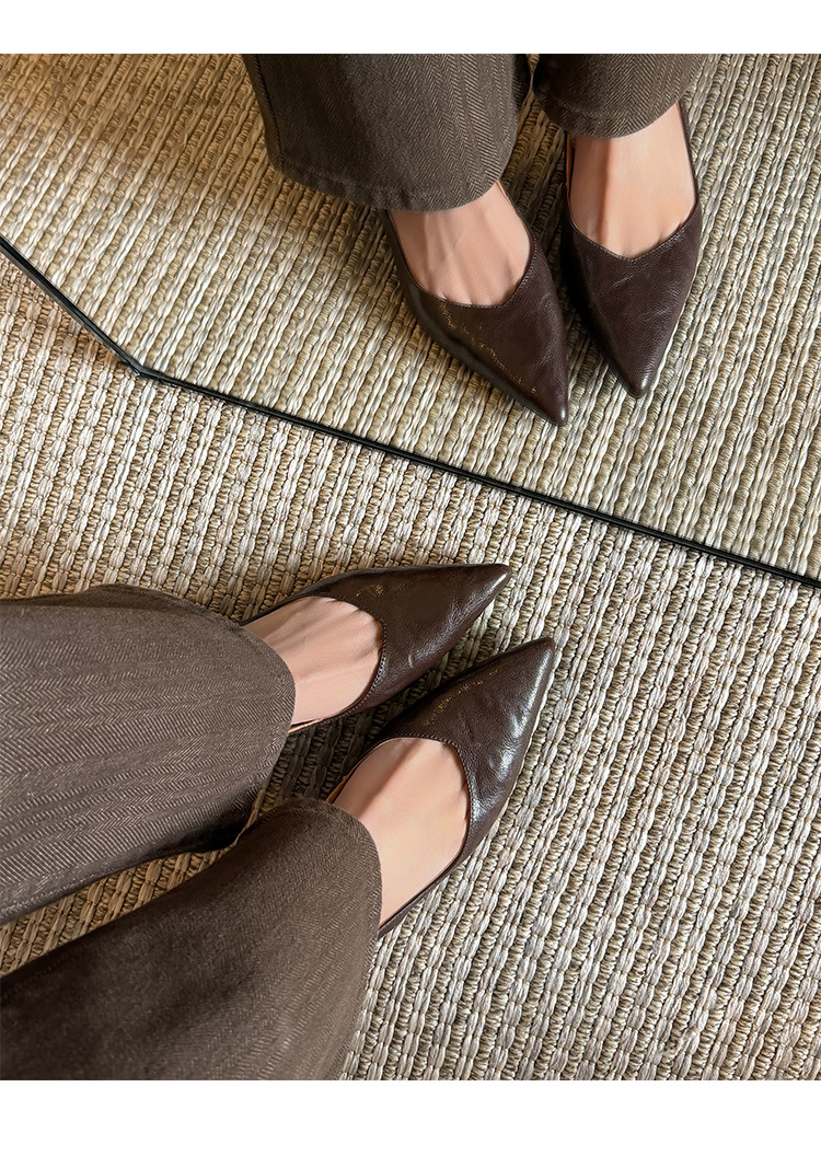 Sandal cao gót nữ mũi nhọn quai hậu dây khóa, gót 9 cm — màu nâu chi tiết 27