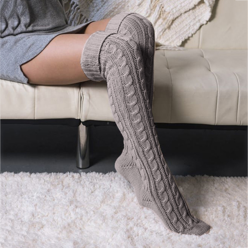 Cable Knit Over-the-knee Wool Socks For Women Autumn Winter_voghion.com