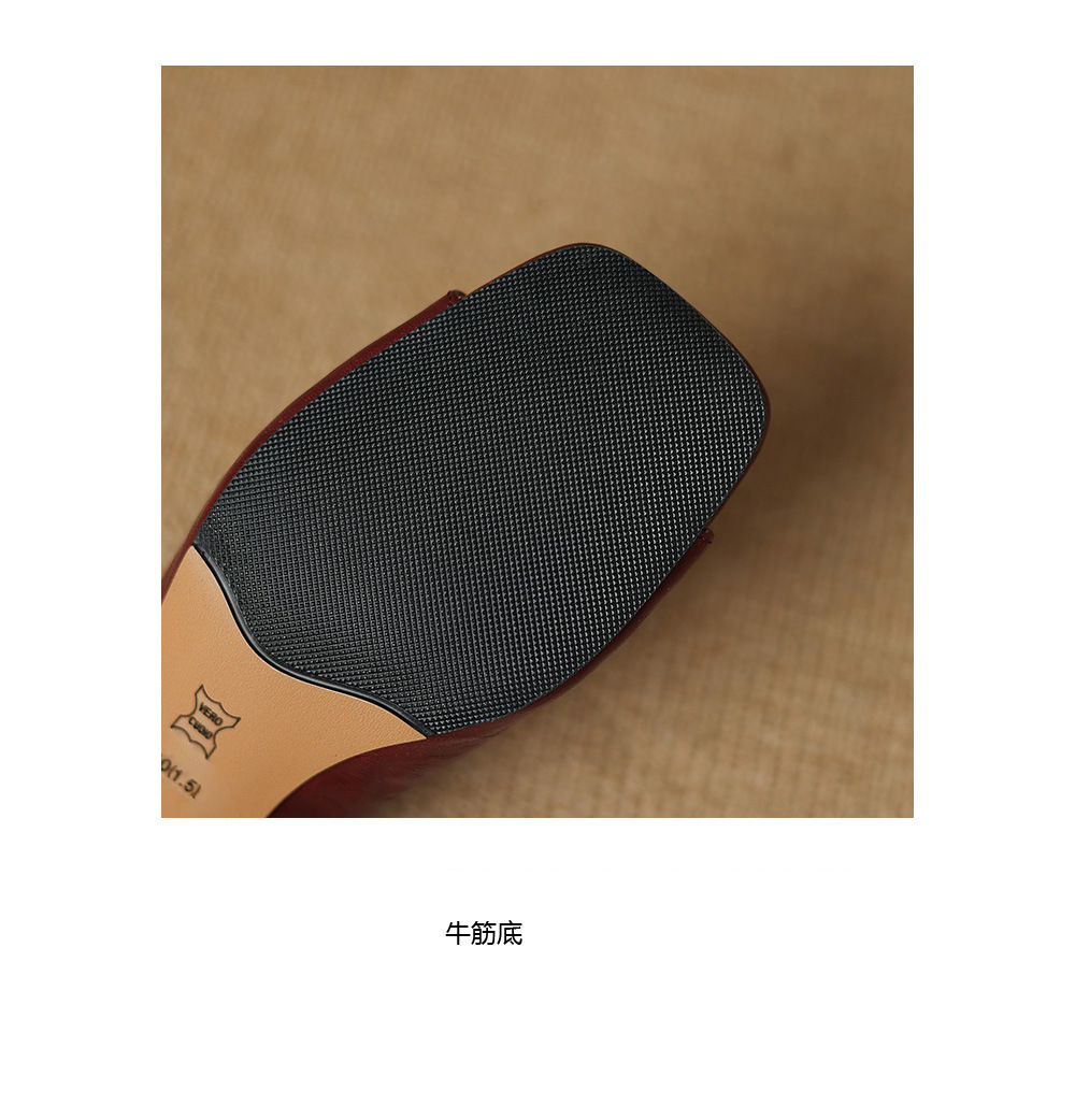Sandal cao gót nữ hở mũi quai ngang da cừu gót 5 cm — đen chi tiết 24