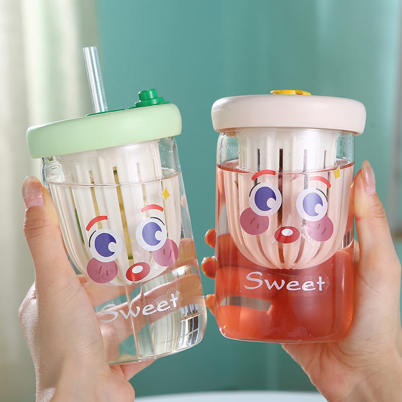 網紅茶水分離水杯夏季高顏值玻璃杯便攜冷萃杯可愛女果茶杯子批發