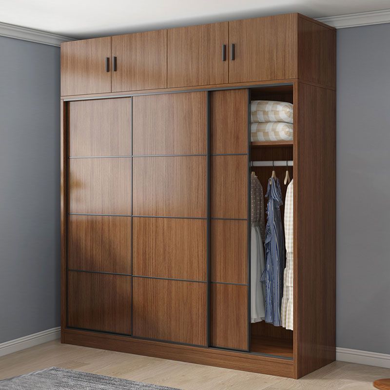 Wardrobe Home Bedroom New Chinese Cloakroom with sliding door Storage Storage Cabinet Solid Wood Simple Moving Door Large Wardrobe