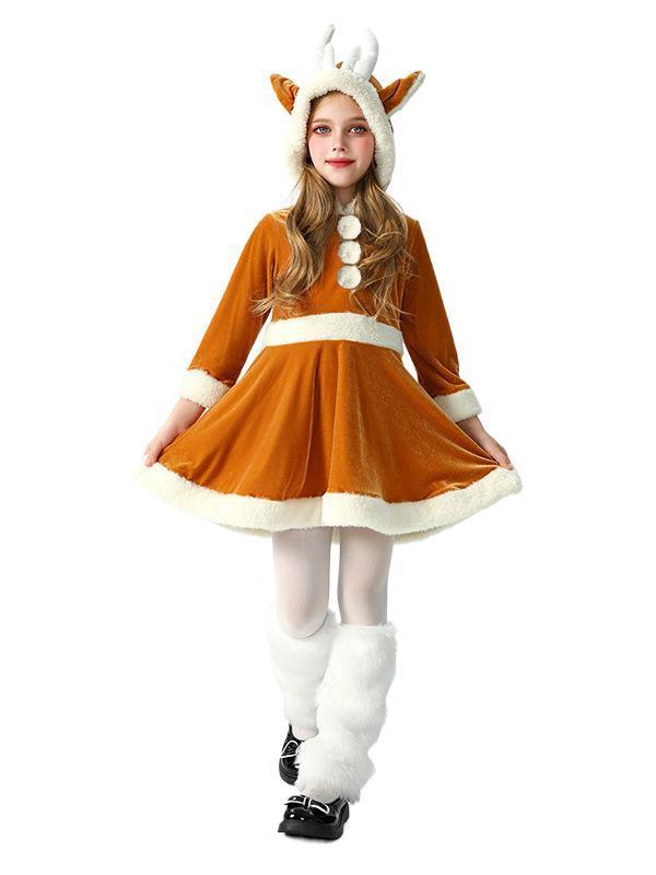 2025年クリスマス子供服、エルク柄ワンピース、クリスマス子供服、女の子、ベビー、サンタクロース、長袖、欧米風|undefined