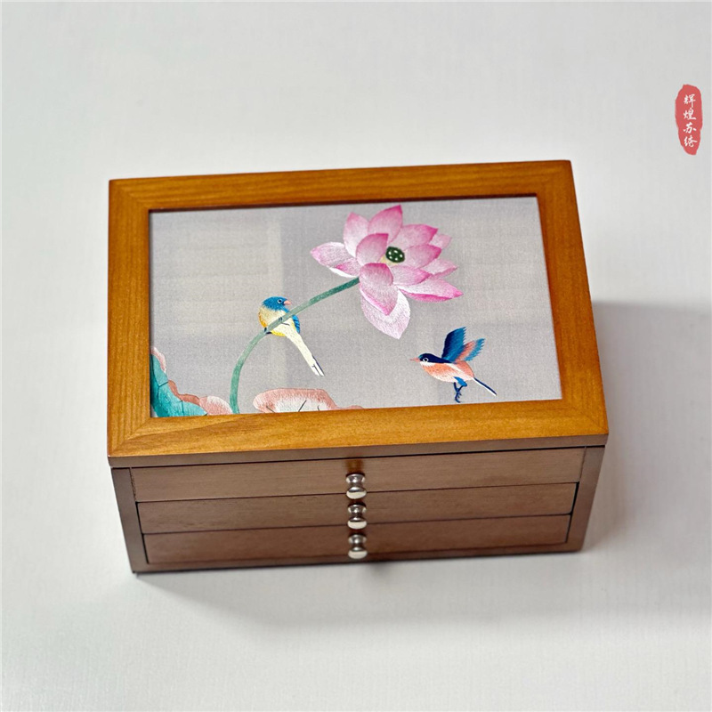 結婚プレゼントの首飾り箱手作り蘇刺繍両面刺繍木製三層ジュエリー収納箱洗練された誕生日に友人に贈る|undefined