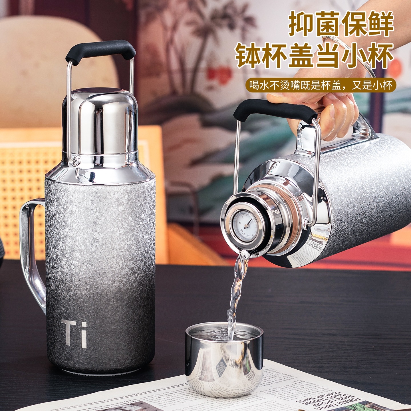 Taza de aislamiento térmico de acero inoxidable de gran capacidad para automóviles de viaje al aire libre Taza de aislamiento térmico portátil para hogares Taza de aislamiento térmico Gradiente de polvo