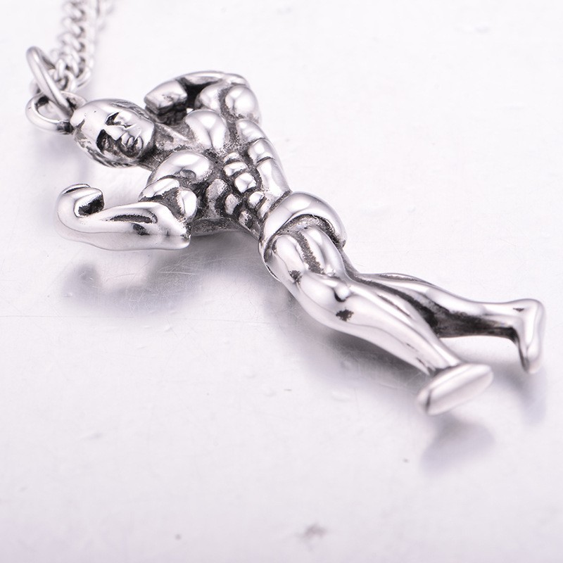 New Fashion Series Character Avatar Necklace Sports Weightlifting Men's and Women's Pendant Titanium Stainless Steel Set_voghion.com