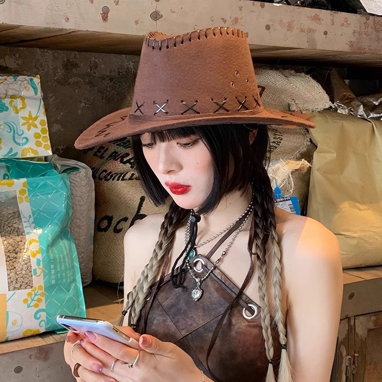 Cappello da cowboy donna a tesa larga per protezione sole_voghion.com