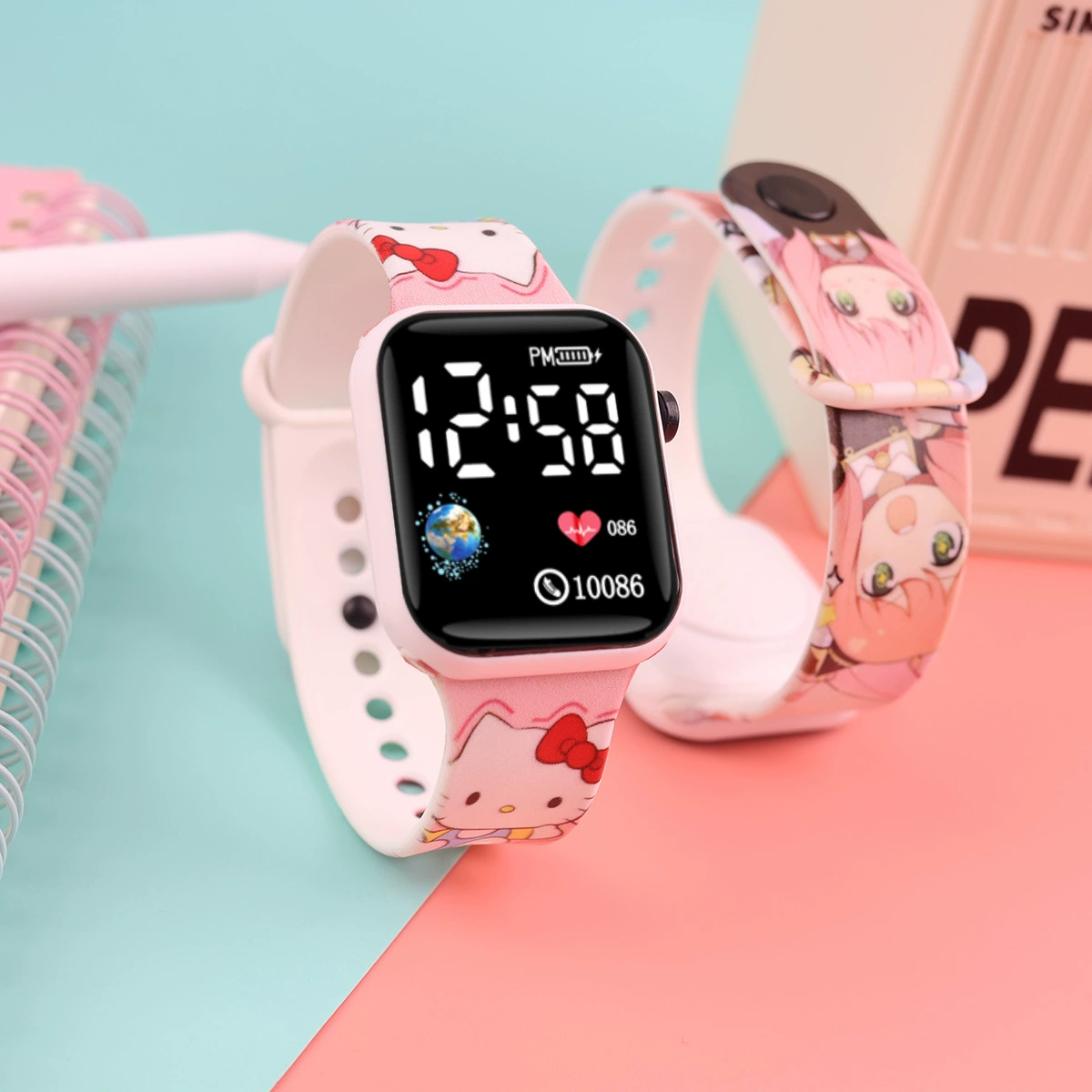 Новые трансграничные светодиодные цифровые часы с персонализированным принтом для учащихся начальной и средней школы, часы для отдыха с квадратной кнопкой и цифровым дисплеем земли