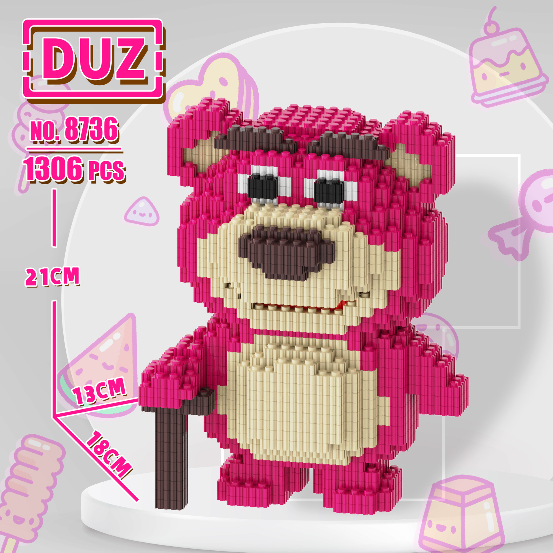 Mochila fresa oso ensamblado serie bloques de construcción juguetes educativos para niños niñas regalo cumpleaños adornos