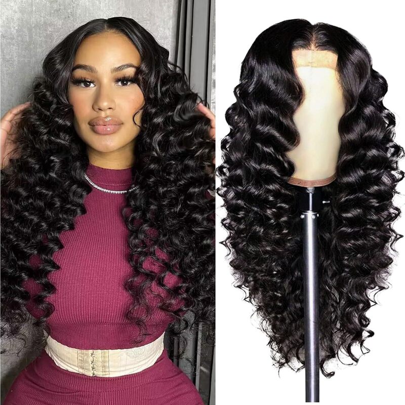 Cross-Border New Wig European and American Women's Black Long Curly Hair High Temperature Silk Chemical Fiber Headgear Deep Wave Wigs