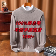 男士羊毛衫100%纯羊毛男式青年圆领秋冬保暖纯色宽松型打底衫男