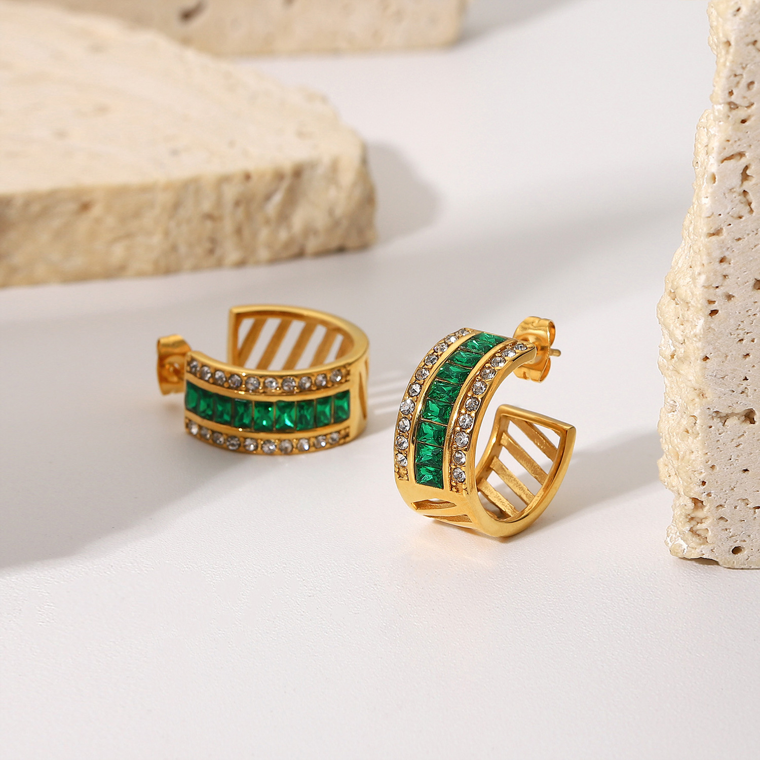 Womenu0027S Fashion Simple Style Geometric Stainless Steel Zircon Earrings Plating Stainless Steel E