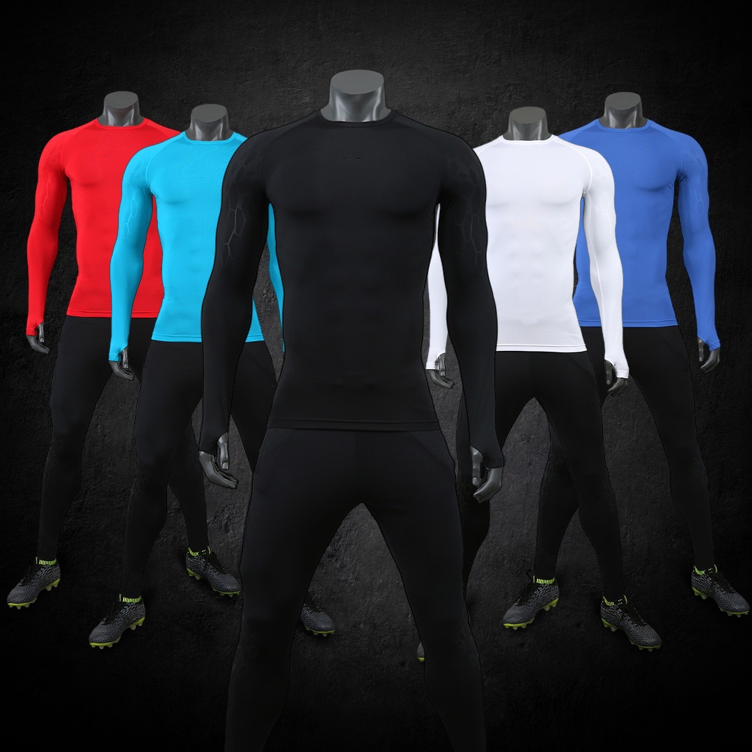 Autumn and winter soccer jersey, long-sleeved athletic and fitness top, elastic, slim-fit, available in multiple colors, warm, and body-shaping