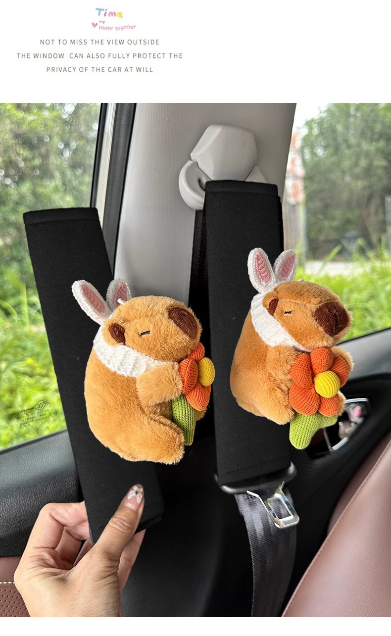 Kapibala Car Seat Belt Shoulder Cover Girl's Car Interior Decoration Internet Celebrity Capybara Cartoon Anti-Ripper Neck Protective Cover