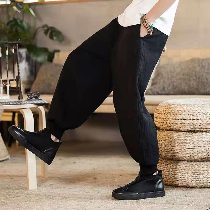 Autumn Men's Casual Pants Wide Leg Cotton Linen Radish Harlan Pants Bundled Leg Loose Trendy Men's Tight Nip Lantern Pants