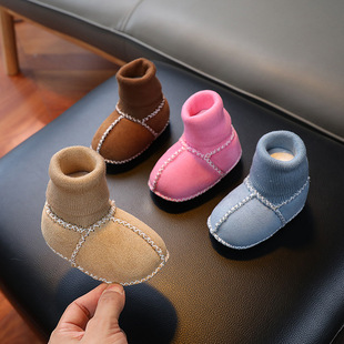 Faux Fur One Baby Socks Shoes Baby Warm Autumn and Winter Soft Sole Cotton Shoes Suede 0-3-6-12 Months