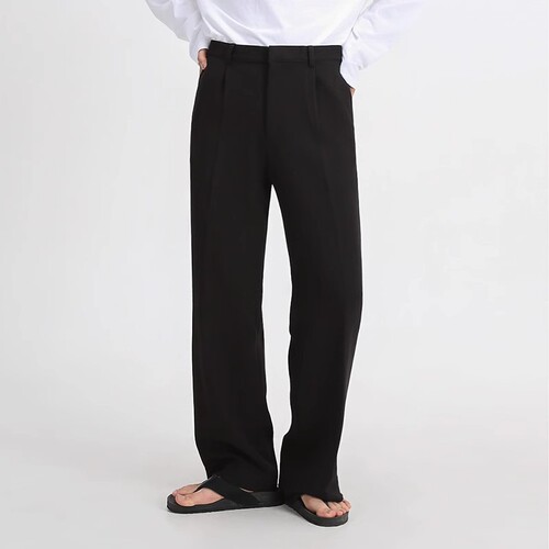 English-style, elegant, double-pleated, design-conscious high-waisted suit pants for men, with a slim fit, straight-leg, loose-fitting, wide-leg casual pants