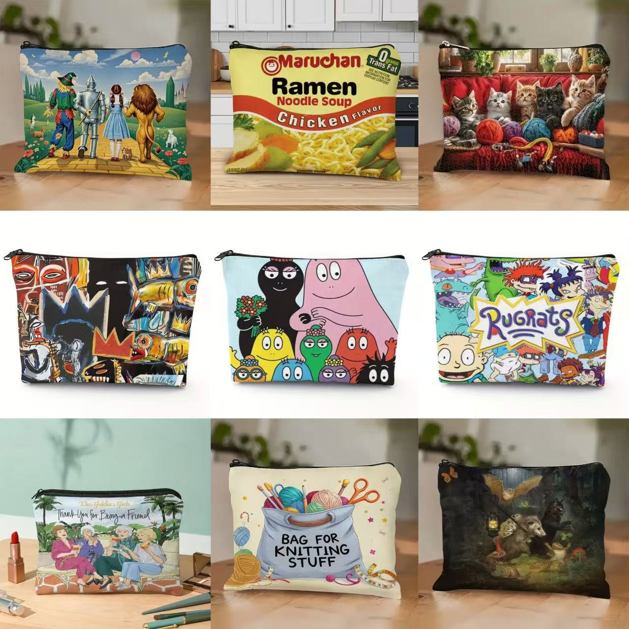 Cross-Border Amazon Temu Shein Hot-Selling Anime Cartoon Linen Makeup Bag with Large Capacity Storage Strap