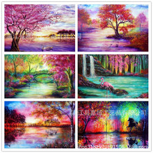 跨境专供热组合套装销爆款diy钻石画5d森林风景十字绣客厅装饰画