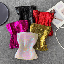 外贸欧美风新款粉色百搭性感舞台演出服弹性修身重工亮片裹胸背心