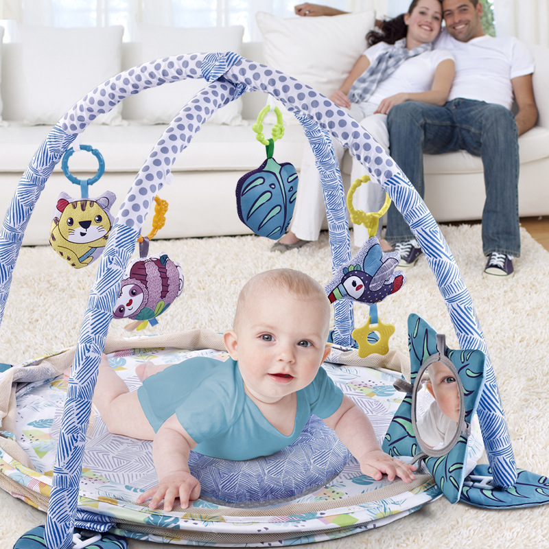 Three-In-One Infant Fitness Rack with Rattle Pendant, Crawling Mat, Cute Sloth Cartoon Mat Stand, Multifunctional Combination