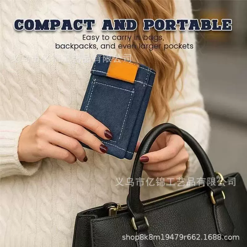 Small jeans, foldable geometric wallet, card holder, (Cross-border trading)
