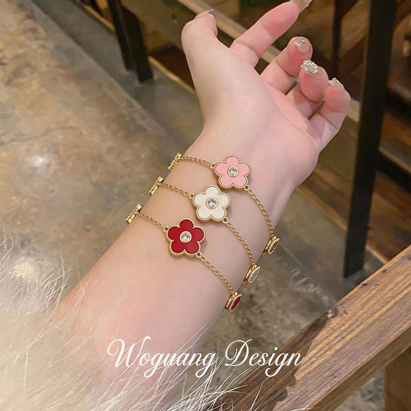 Cross-Border Hot-Selling 18K Lucky Clover Bracelet, Fashionable Light Luxury Five-Leaf Good Luck Diamond Bracelet Wholesale