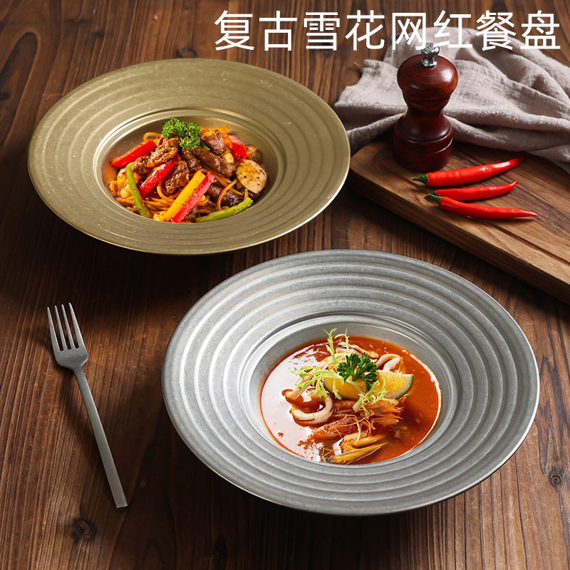 Vintage Spaghetti Plate Deep Plate Old Thread Straw Hat Plate Dessert Plate Western-style Soup Plate Household Western-style Tableware Vintage Spaghetti Plate Deep Plate Old Thread Straw Hat Plate Dessert Plate Western-style Soup Plate Household Western-style Tableware