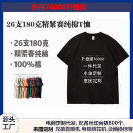 库员外77000跨境180克26支圆领t恤男纯棉纯色男士短袖印字logo