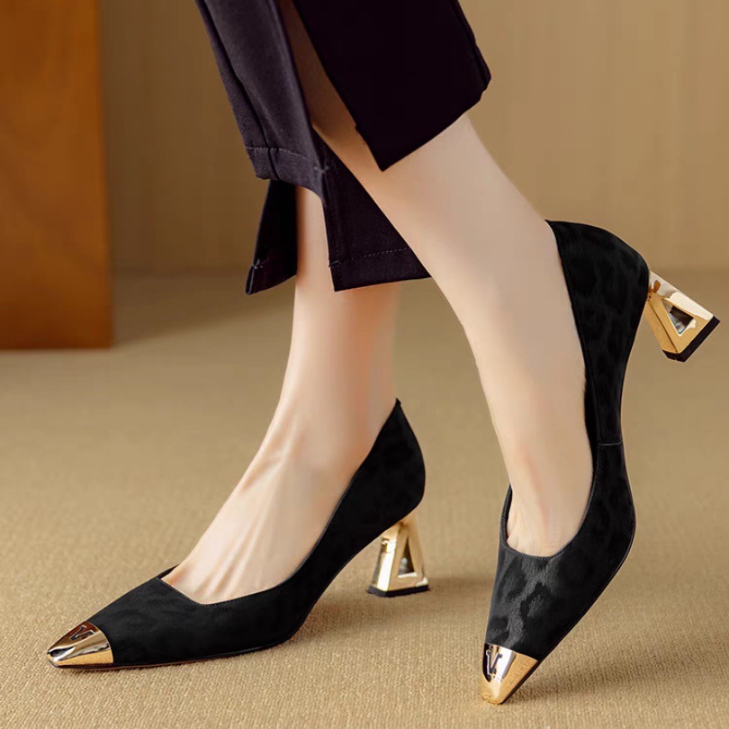 French-Style Elegant High Heels for Women 2025 Spring New Shallow Mouth Single Shoes, Chanel-Inspired Leopard Print Evening Shoes, Small Heel Women's Shoes