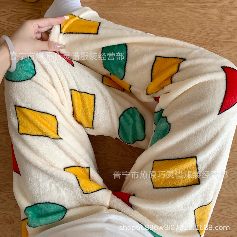 Pantalones de pijama de franela de coral de dibujos animados, pantalones de pijama de hombre, pantalones de invierno de otoño de mujer, pantalones caseros