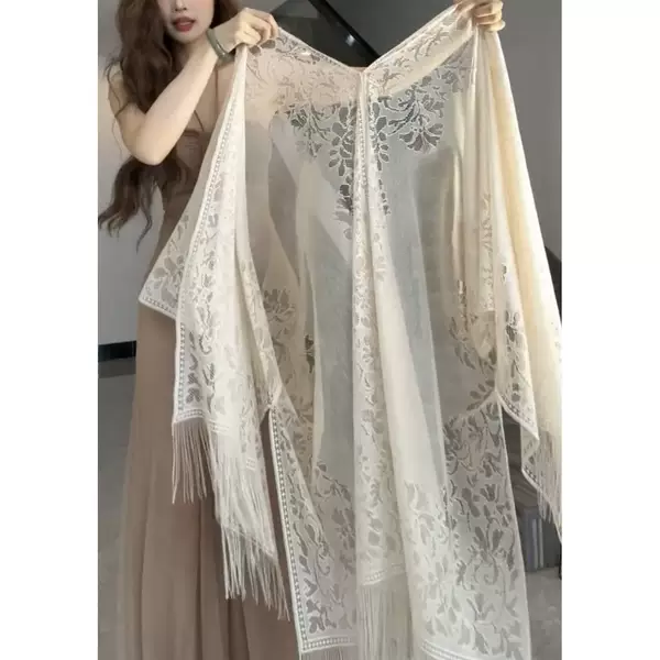Resort-Style Lace Tassel Sun Protection Clothing for Women, New Summer Style Outer Shawl, Thin Breathable Cover-Up Vest