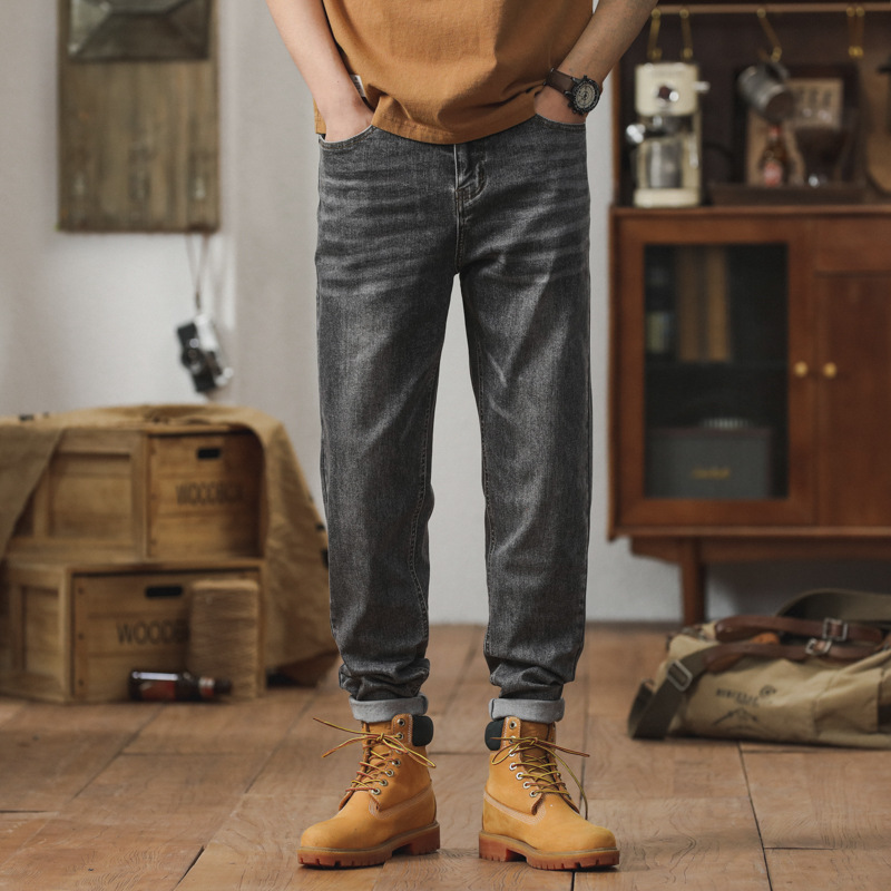 Men's Spring/Summer New Jeans Retro Worn Loose Elastic denim Pants_voghion.com
