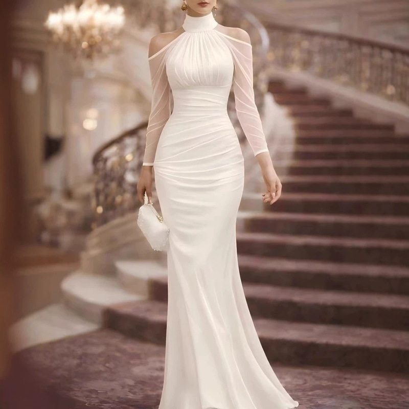 Women's Halter Neck Sexy Fashion Party Long Dress Amazon New Elegant Sheer Off-Shoulder Long Sleeve Evening Gown Women's Halter Neck Sexy Fashion Party Long Dress Amazon New Elegant Sheer Off-Shoulder Long Sleeve Evening Gown