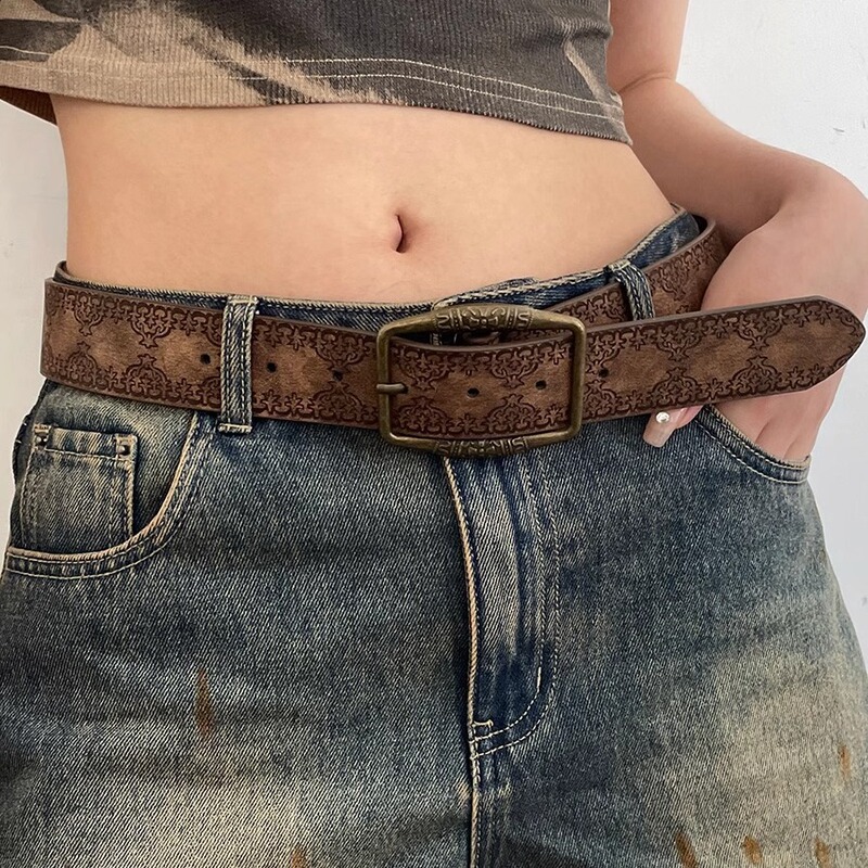 American Retro Y2K Belt Female Stylish Simple Ethnic Style Belt Versatile with Jeans Belt High-End Brown