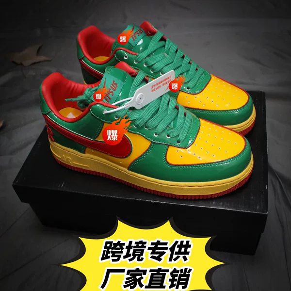 Air Force 1 Low Men's and Women's Patent Leather Air Force One Sports Shoes in Lucky Green, Yellow, and Red for Boys