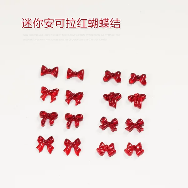 Internet Celebrant Explosive Mini Ankora Red Bow Nail Art Jewelry Bow Tie Resin wine red Nail Decoration