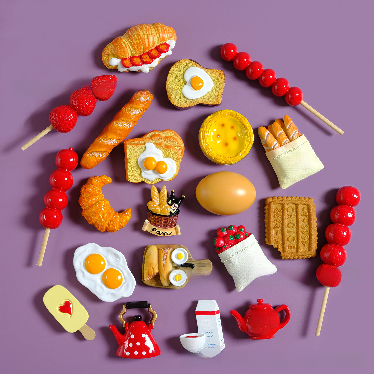 (2개) 3D 시뮬레이션 음식 빵 가방 계란 우유 팬 아침 토마토 가방 토스트 냉장고 스티커 창조적 인 기념 자석