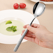 日式创意锤纹304不锈钢西餐勺主餐更吃饭勺调羹 直播分菜勺家用