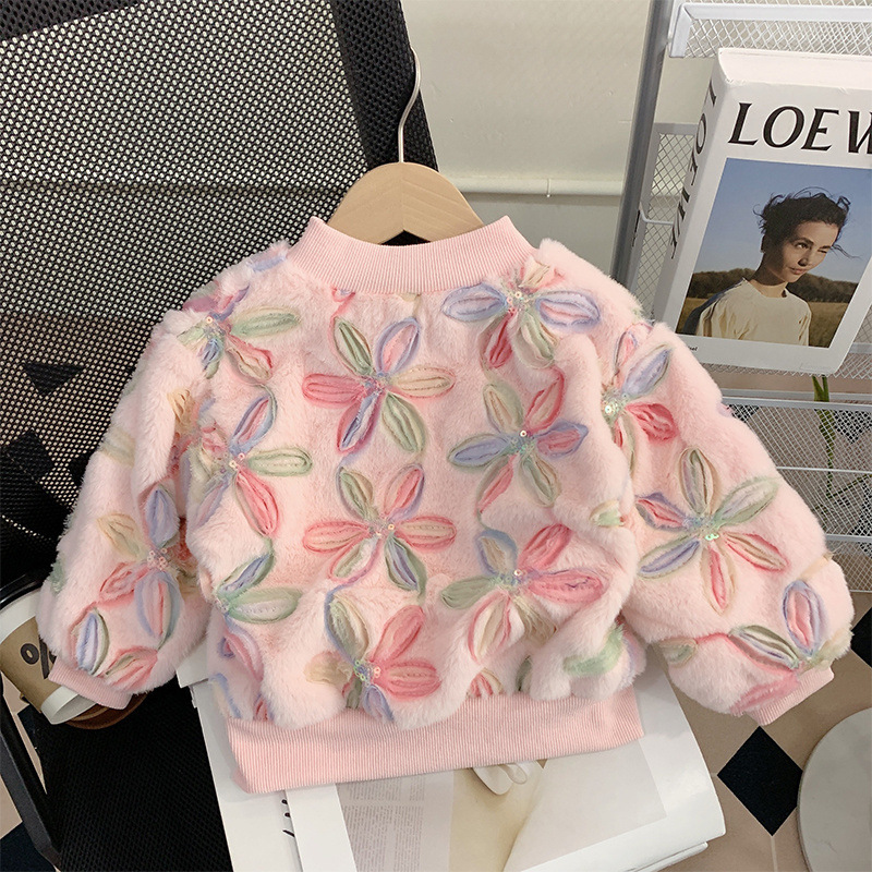子供2025秋冬の女の子の新しいベルベットは保温のゆるい毛羽の上着の女性の赤ちゃんの冬服を厚くした|undefined
