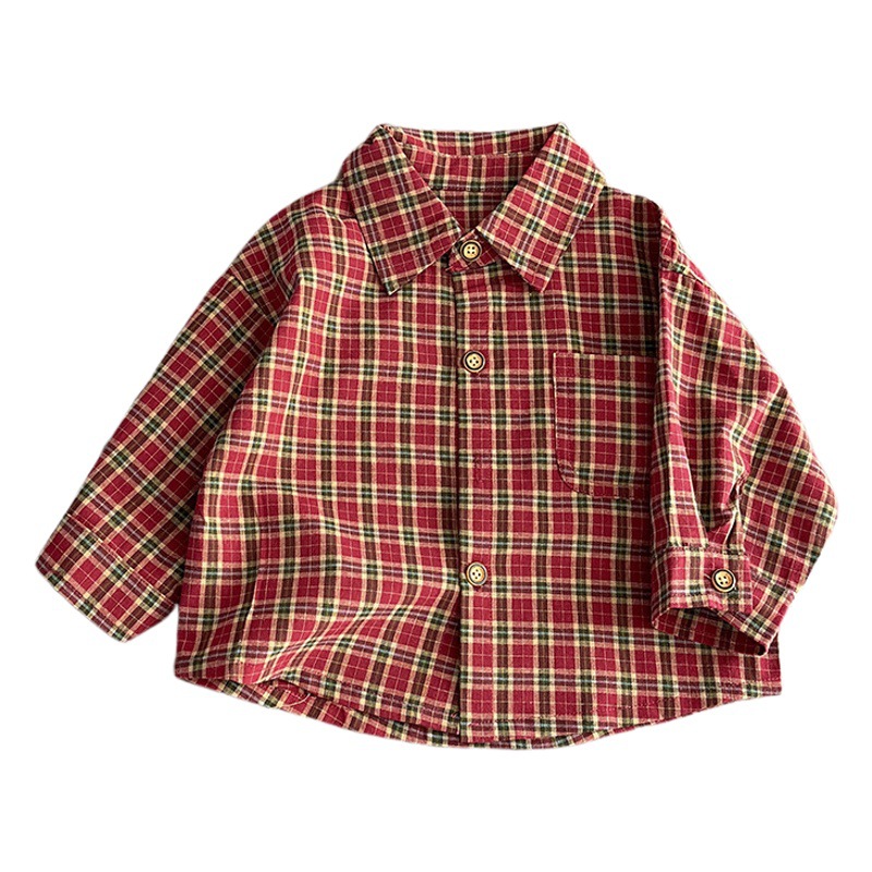 2024 primavera y otoño camisa de niños a cuadros de color fresco de Corea del Sur para niños y niñas camisa de manga larga a cuadros de algodón neutro